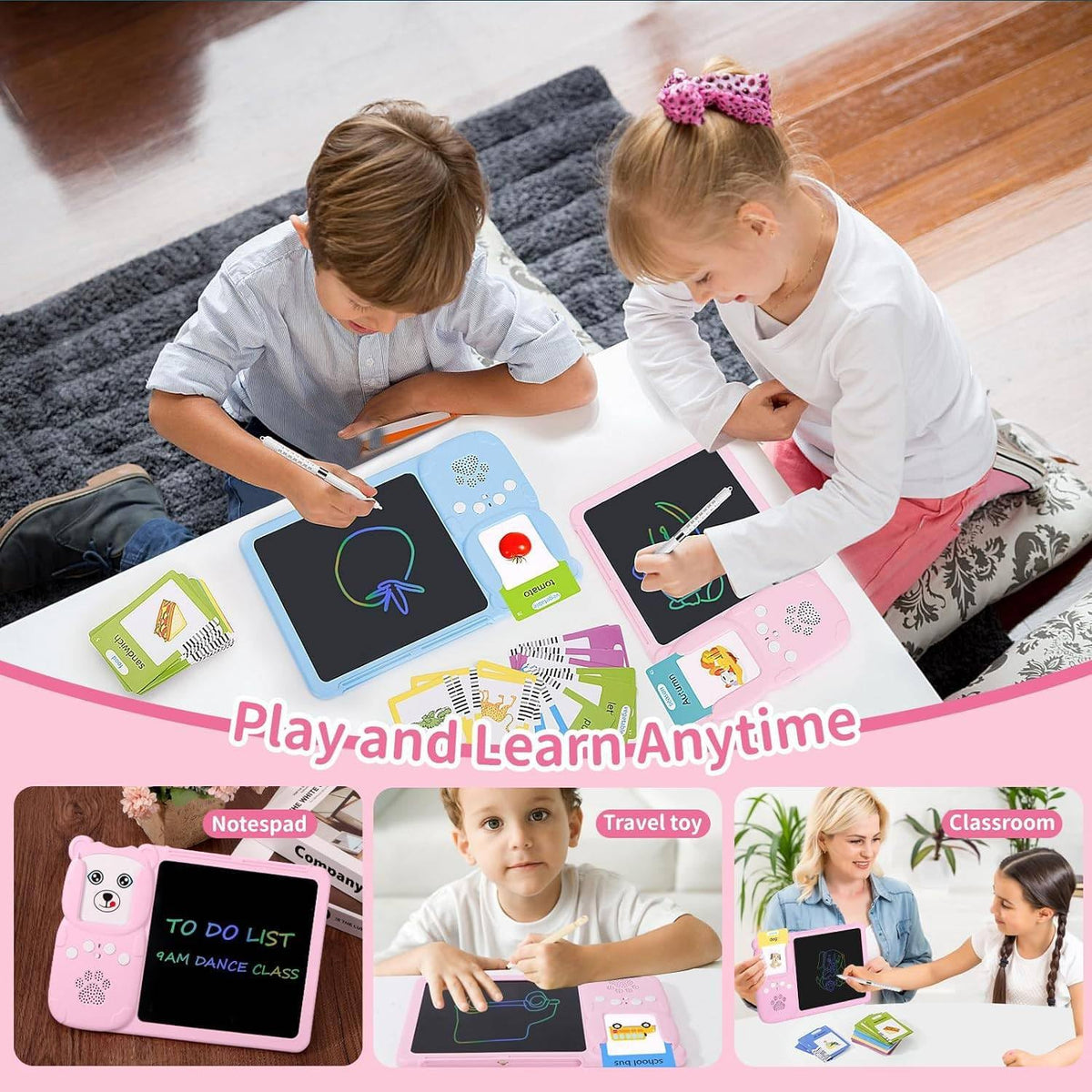 LCD Writing Tablet for Kids, 510 Sight Words Talking Flash Cards, Montessori Toy, Sensory Toys for Autistic Children, Preschool Kids Toy Age 2 3 4 5 Years Old Boys & Girls Xmars Birthday Gift Pink