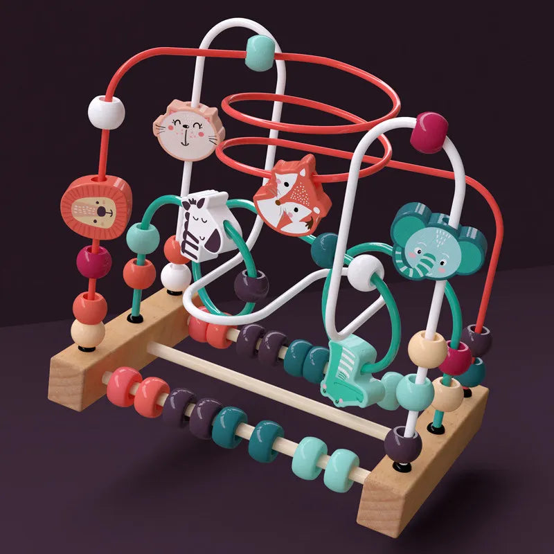 Big Montessori Wooden Toys Kids Circles Bead Wire Maze Roller Coaster Toddler Early Educational Puzzles Toy for Children Infant