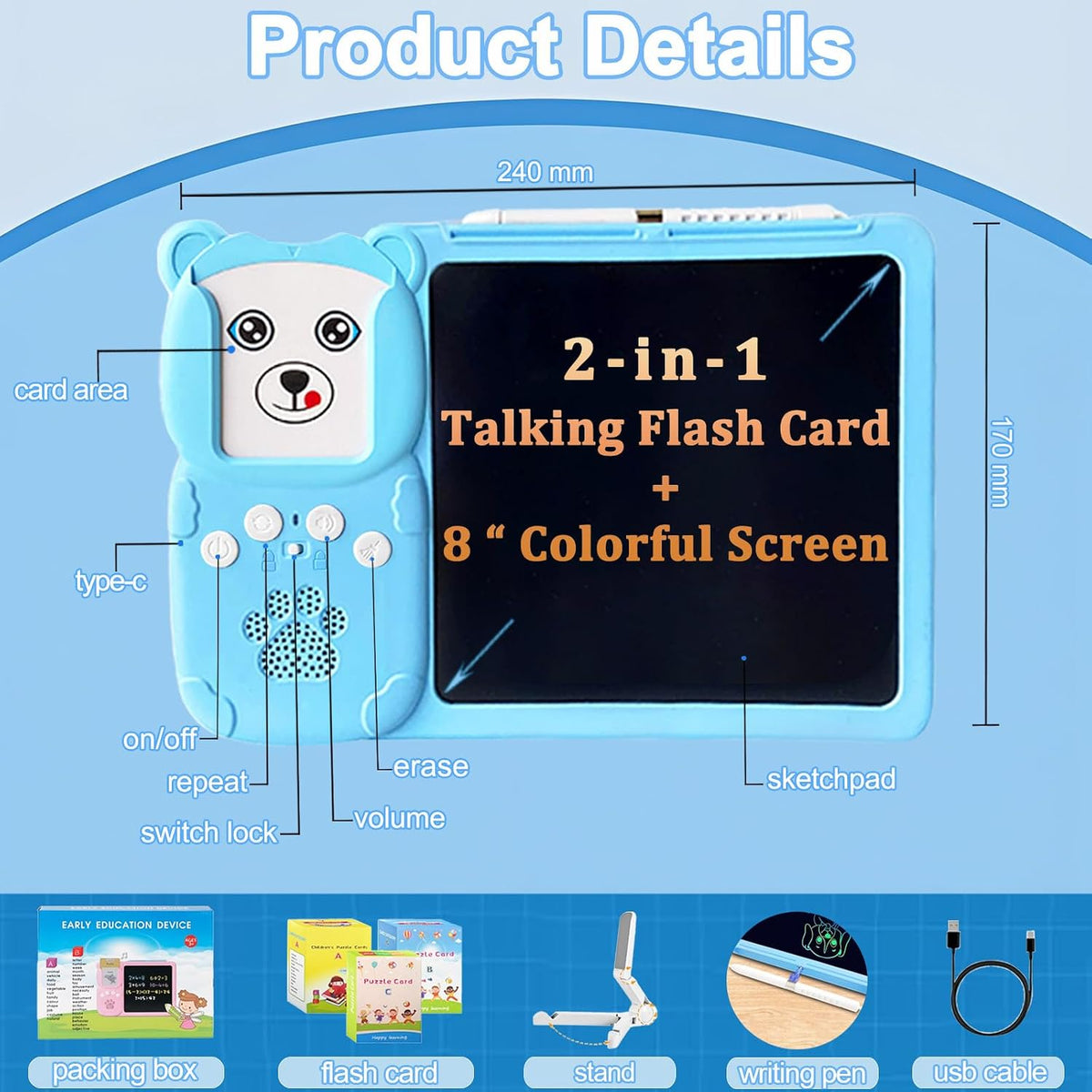 Talking Flash Cards for Toddlers,510 Sight Words,Lcd Writing Tablet Kids,Eye-Care Drawing Tablet with Lock&Erase Funtion,Educational Speech Toys for Autism,Birthday Gifts for Boys Girls 2-6 Years Old