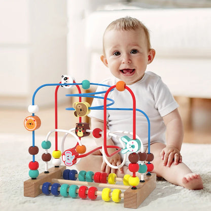 Big Montessori Wooden Toys Kids Circles Bead Wire Maze Roller Coaster Toddler Early Educational Puzzles Toy for Children Infant