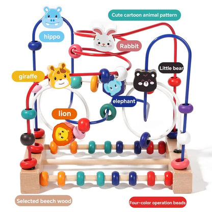 Big Montessori Wooden Toys Kids Circles Bead Wire Maze Roller Coaster Toddler Early Educational Puzzles Toy for Children Infant