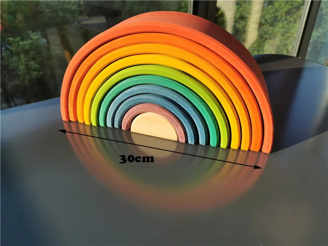 Kids Wooden Toys Rainbow Nesting Bowls Basswood 6 Layer Arch Stacker Blocks Trees