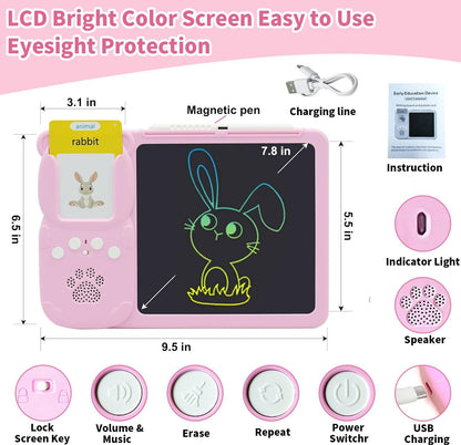 LCD Writing Tablet for Kids, 510 Sight Words Talking Flash Cards, Montessori Toy, Sensory Toys for Autistic Children, Preschool Kids Toy Age 2 3 4 5 Years Old Boys & Girls Xmars Birthday Gift Pink
