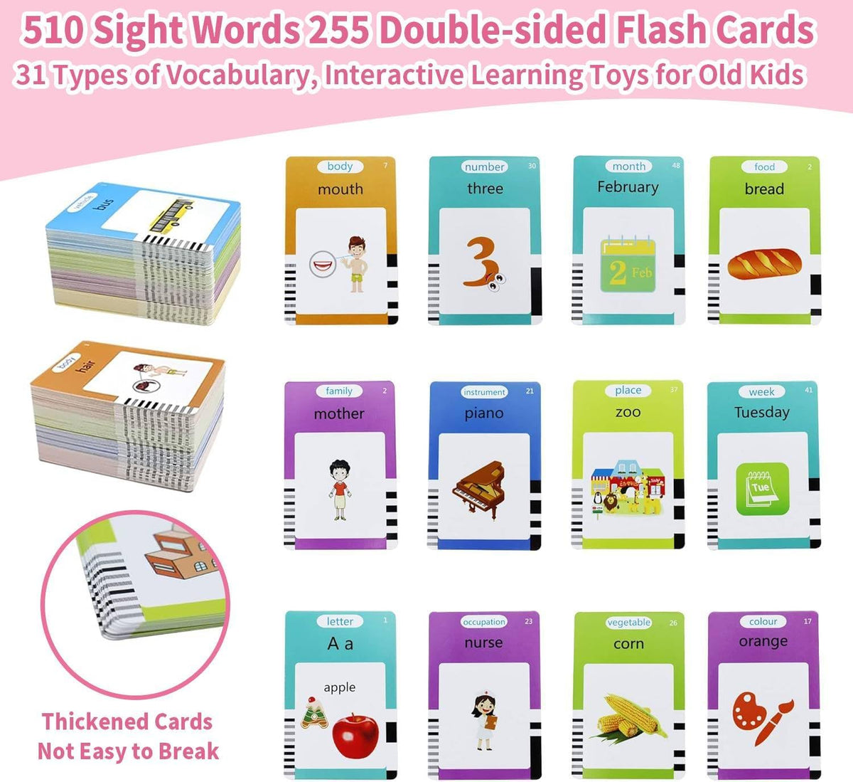 LCD Writing Tablet for Kids, 510 Sight Words Talking Flash Cards, Montessori Toy, Sensory Toys for Autistic Children, Preschool Kids Toy Age 2 3 4 5 Years Old Boys & Girls Xmars Birthday Gift Pink