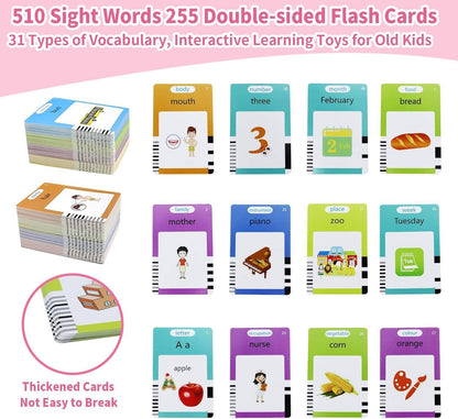 LCD Writing Tablet for Kids, 510 Sight Words Talking Flash Cards, Montessori Toy, Sensory Toys for Autistic Children, Preschool Kids Toy Age 2 3 4 5 Years Old Boys & Girls Xmars Birthday Gift Pink