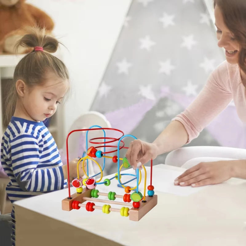 Big Montessori Wooden Toys Kids Circles Bead Wire Maze Roller Coaster Toddler Early Educational Puzzles Toy for Children Infant