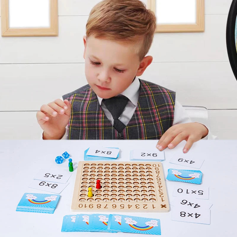 99 Multiplication Board Game Wooden Montessori Kids Learning Educational Toys Math Counting Hundred Board Interactive Thinking