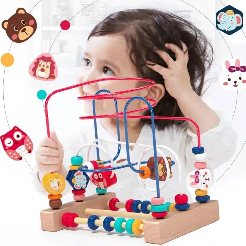 Big Montessori Wooden Toys Kids Circles Bead Wire Maze Roller Coaster Toddler Early Educational Puzzles Toy for Children Infant