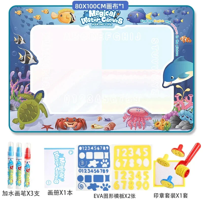 100X80Cm Magic Water Drawing Mat Coloring Doodle with Reusable Magic Pens Montessori Painting Board Montessori Educational Toys