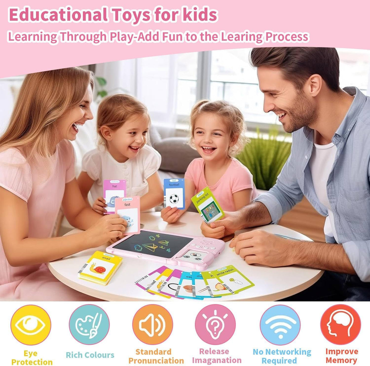 LCD Writing Tablet for Kids, 510 Sight Words Talking Flash Cards, Montessori Toy, Sensory Toys for Autistic Children, Preschool Kids Toy Age 2 3 4 5 Years Old Boys & Girls Xmars Birthday Gift Pink