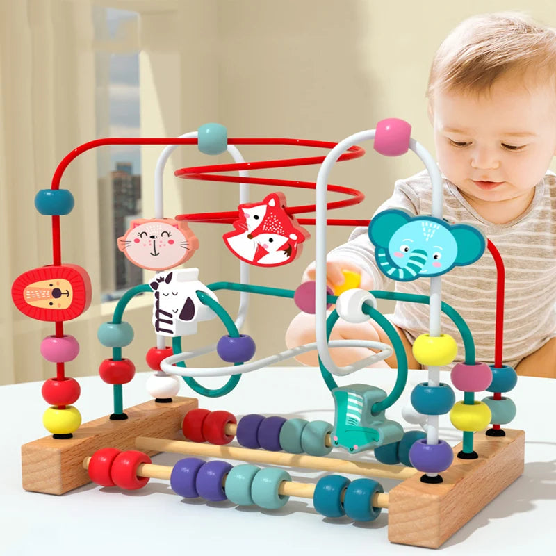 Big Montessori Wooden Toys Kids Circles Bead Wire Maze Roller Coaster Toddler Early Educational Puzzles Toy for Children Infant