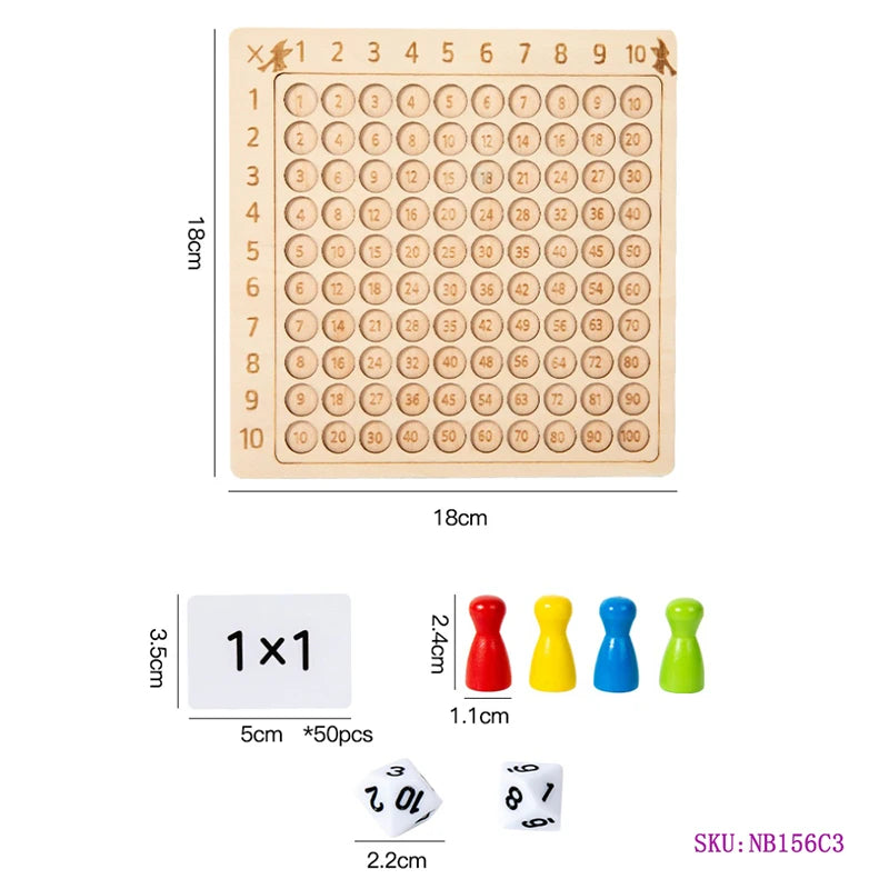 99 Multiplication Board Game Wooden Montessori Kids Learning Educational Toys Math Counting Hundred Board Interactive Thinking