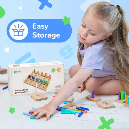 Counting Peg Boards and Number Tracing for Kids - Wooden Montessori Arithmetic Math Toy Set for Toddlers and Preschoolers - Math Manipulatives for Kindergarten (55 Pegs, 10 Boards, 1 Pencil)
