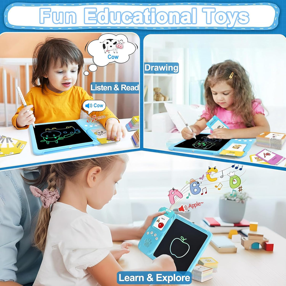 Talking Flash Cards for Toddlers,510 Sight Words,Lcd Writing Tablet Kids,Eye-Care Drawing Tablet with Lock&Erase Funtion,Educational Speech Toys for Autism,Birthday Gifts for Boys Girls 2-6 Years Old